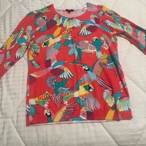 Talbots Parrot Print Sweater - Red and Multicolor